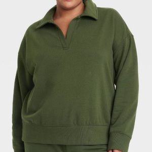 Dark green fleece sweatshirt.